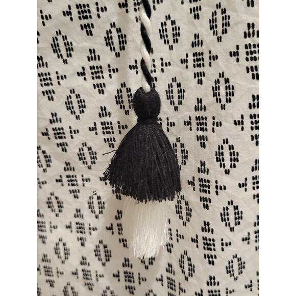 A New Day White Black Geometric Print Boho Peasant Top Tassels Cotton Small - Picture 10 of 12